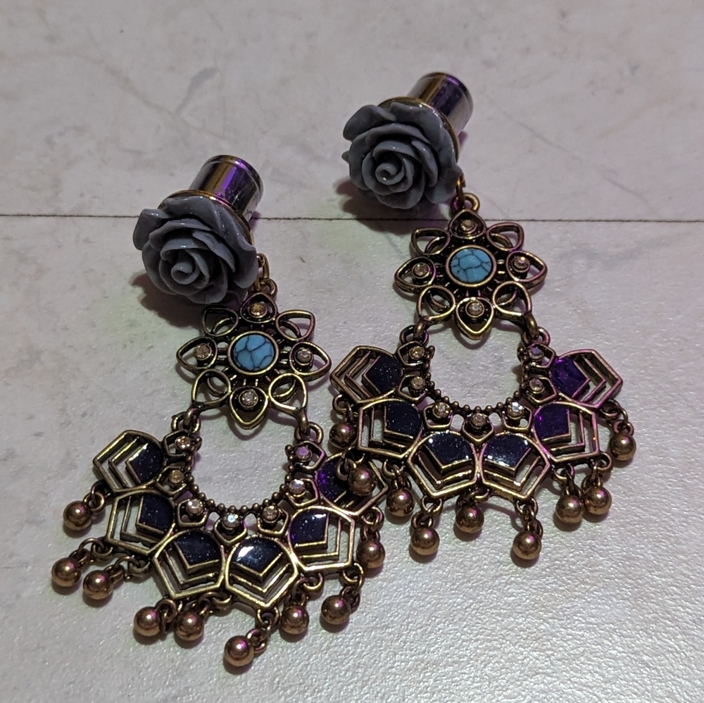 Rose chandelier dangle earrings.